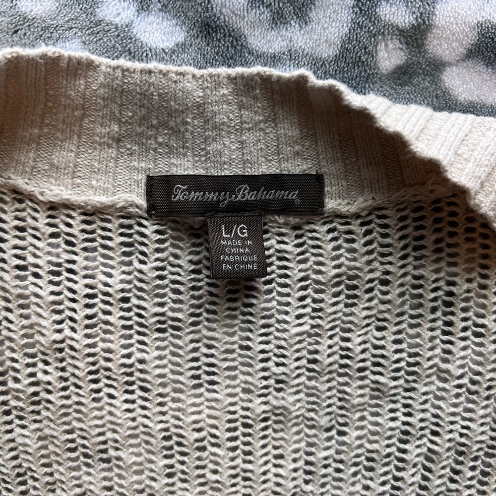 Tommy Bahama Neutral Coastal Beachy Open Knit Long Cardigan L - Picture 6 of 9